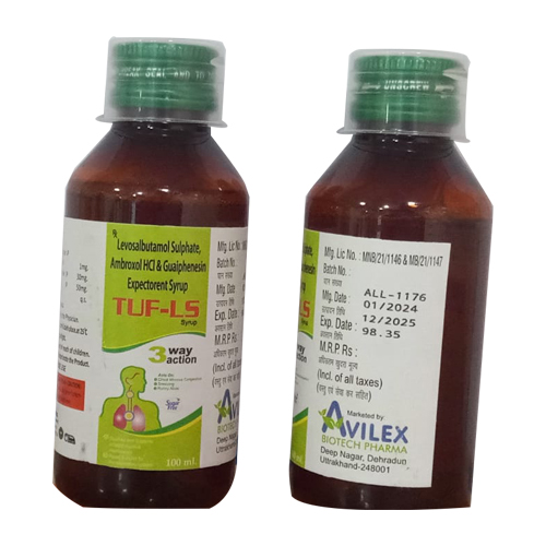 Product Name: TUF LS, Compositions of TUF LS are Levosalbutamol sulphate, Ambroxol Hydrochloride & Guaiphenesin Expectorent Syrup - Access Life Science