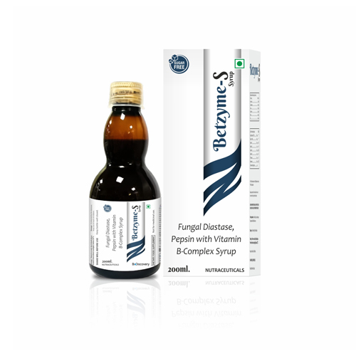 Product Name: Betzyme S, Compositions of Betzyme S are Fungal Diastase, Pepsin with Vitamin B-Complex Syrup - Biodiscovery Lifesciences Private Limited