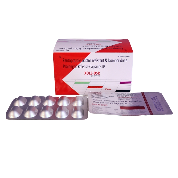 Product Name: XOLE – DSR, Compositions of XOLE – DSR are PANTOPRAZOLE -40 MG , DOMPERIDONE I.P (IN SUSTAINED REALASE FORM) 30 MG  - Paras Laboratories Ltd