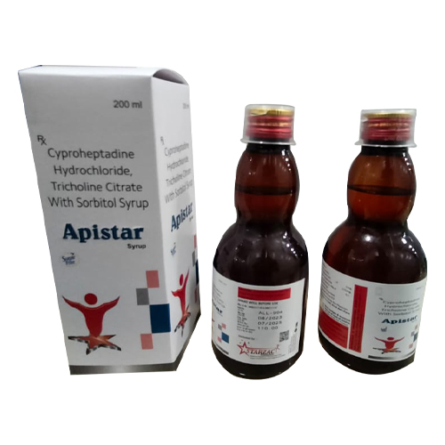 Product Name: APISTAR, Compositions of APISTAR are Cyproheptadine Hydrochloride Tricholine Citrate With Sorbitol Syrup - Access Life Science