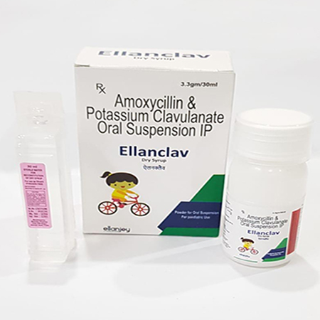 Product Name: Ellanclav, Compositions of Ellanclav are Amoxycillin & Porassium Clavulanate Oral Suspension IP - Ellanjey Lifesciences