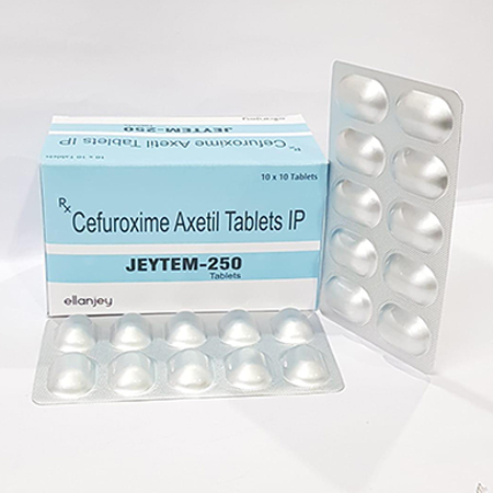 Product Name: Jeytem 250, Compositions of Jeytem 250 are Cefuroxie Axetil Tablets IP - Ellanjey Lifesciences