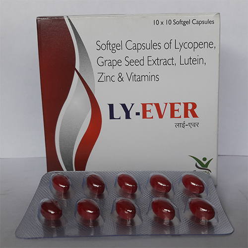 Product Name: LY EVER , Compositions of LY EVER  are Softgel Capsules of Lycopene, Grape Seed Extract, Lutein, Zinc & Vitamins  - Orange Biotech Private Limited