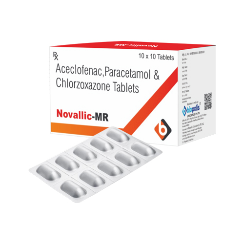 Product Name: NOVALLIC MR, Compositions of NOVALLIC MR are Aceclofenac, Paracetamol & chlorzoxazone Tablets  - Biopolis Lifesciences Private Limited