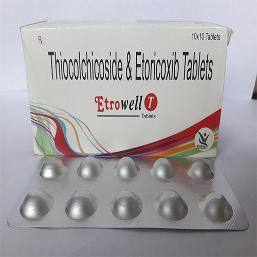 Product Name: Etrowell  T, Compositions of Etrowell  T are Thiocolchicoside & Etoricoxib Tablets  - Orange Biotech Private Limited