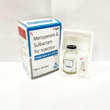 Product Name: Valerian S 1.5GM, Compositions of Valerian S 1.5GM are Meropenem & Sulbactam for Injection - Arvoni Lifesciences Private Limited