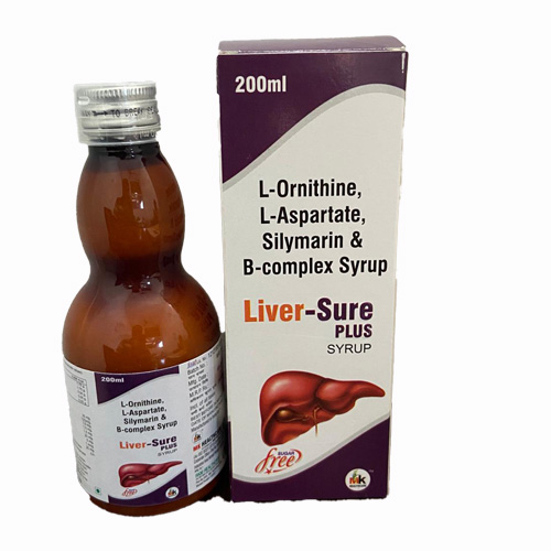 Product Name: Liver Sure PLUS SYRUP, Compositions of Liver Sure PLUS SYRUP are L-Ornithine, L-Aspartate, Silymarin & B-complex Syrup - MK Healthcare