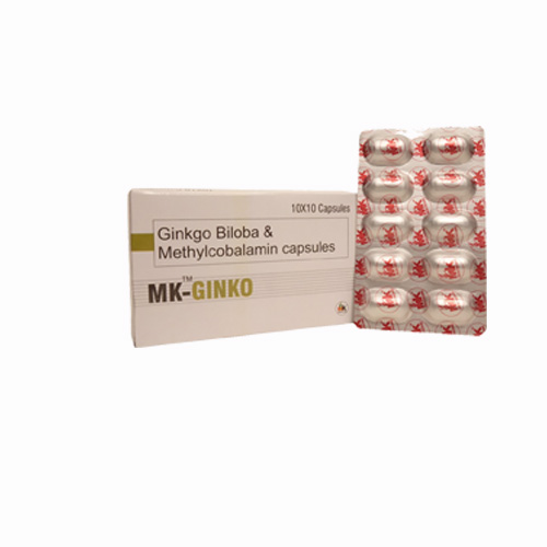 Product Name: MK GINKO, Compositions of MK GINKO are Ginkgo Biloba & Methylcobalamin capsules - MK Healthcare