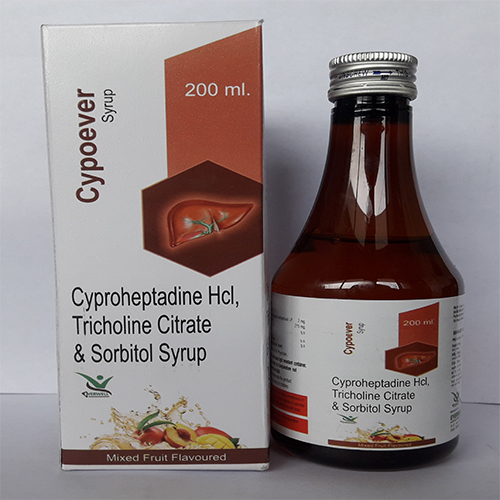 Product Name: Cypoever Syrup , Compositions of Cypoever Syrup  are Cyproheptadine Hcl, Tricholine Citrate & Sorbitol Syrup  - Orange Biotech Private Limited