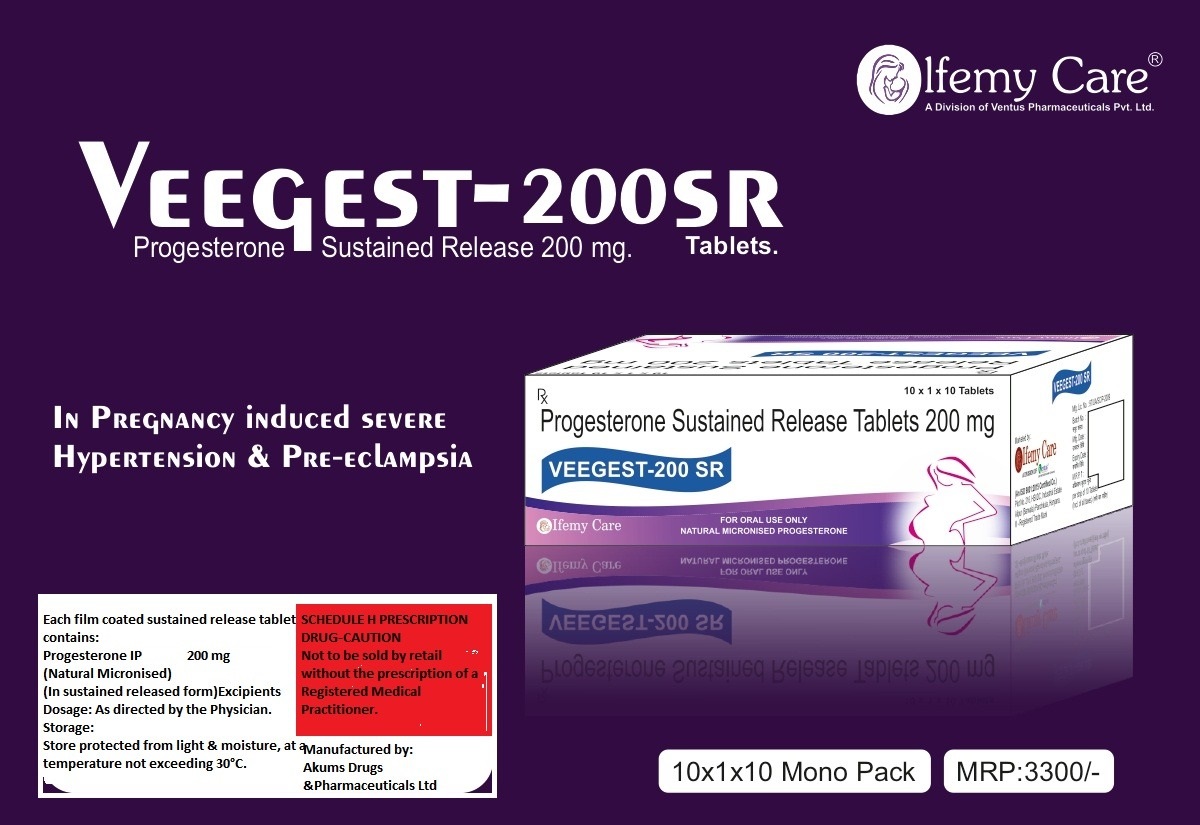 Product Name: Veegest 200 SR, Compositions of Progestterone Sustained Release 200 mg are Progestterone Sustained Release 200 mg - Olfemy Care