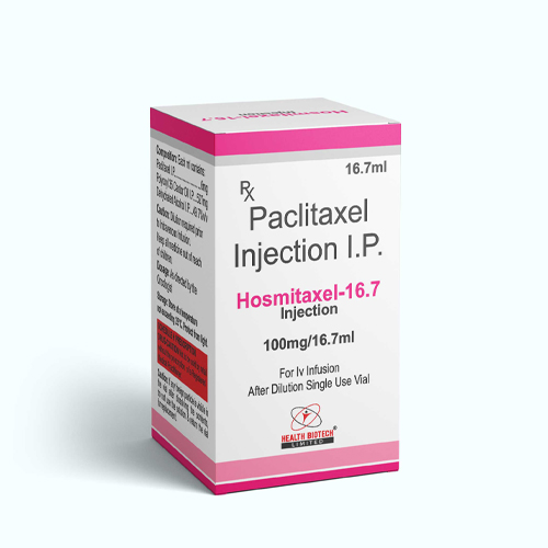 Product Name: HOSMITAXEL 16.7, Compositions of HOSMITAXEL 16.7 are Paclitaxel Injection I.P. - Health Biotech Limited