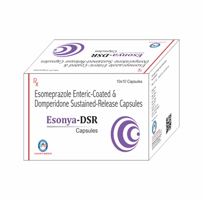 Product Name: Esonya DSR 3D, Compositions of Eosomeprazole 40 MG Domeperidone 30 MG (PELLETS)  are Eosomeprazole 40 MG Domeperidone 30 MG (PELLETS)  - Lavanya Biotech