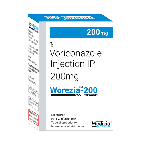 Product Name: Worezia 200, Compositions of Voriconazole Injection IP 200mg are Voriconazole Injection IP 200mg - Medizia Biotech