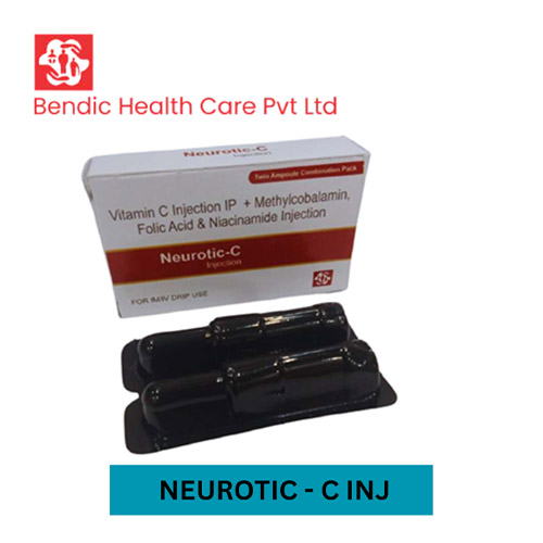 Product Name: NEUROTIC C, Compositions of NEUROTIC C are Vitamin C Injection IP + Methylcobalamin, Folic Acid & Niacinamide Injection - Bendic Healthcare Private Limited