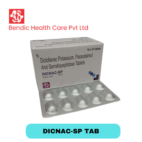 Product Name: DICNAC SP, Compositions of Diclofenac Potassium, Paracetamol  And Serratiopeptidase Tablets are Diclofenac Potassium, Paracetamol  And Serratiopeptidase Tablets - Bendic Healthcare Private Limited