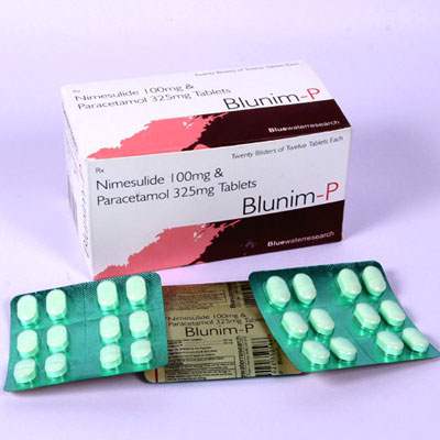 Product Name: Blunim P, Compositions of Blunim P are Nimesulide 100 mg & Paracetamol 325 mg Tablets - Bluewaterresearch