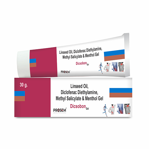 Product Name: Dicsobon, Compositions of Dicsobon are Linseed Oil, Diclofenac Diethylamine, Methyl Salicylate & Menthol Gel  - Prosem Healthcare