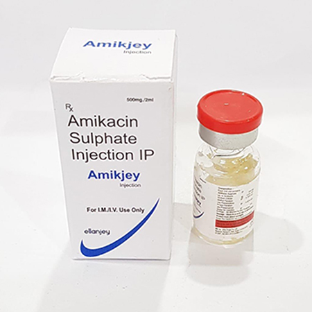 Product Name: Amikjey, Compositions of Amikjey are Amikacin Sulphate Injection IP - Ellanjey Lifesciences