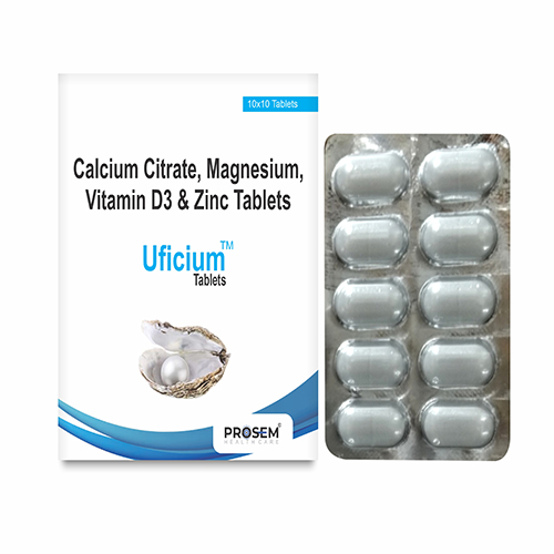 Product Name: Uficium, Compositions of Uficium are Calcium Citrate, Magnesium Vitamin D3 & Zinc Tablets - Prosem Healthcare