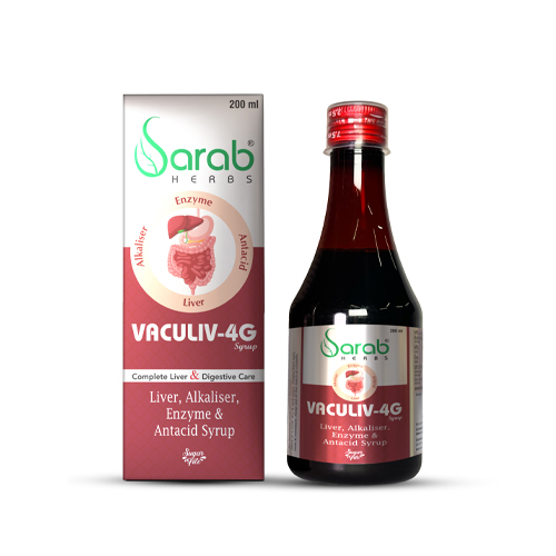 Product Name: VACULIV 4G, Compositions of VACULIV 4G are Liver Alkalizer Enzyme & Antacid Syrup - EthixElite Lifesciences Private Limited