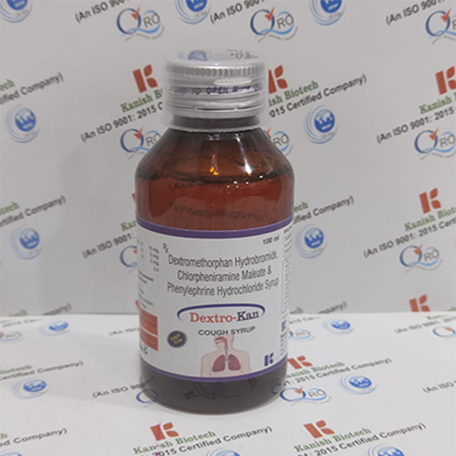 Product Name: Dextro kan, Compositions of Dextro kan are Dextromethorphan, Hydrobromide, Chorpheniramine Meleate &  Phenylphrine  Hydrochloride Syrup - Kanish Biotech