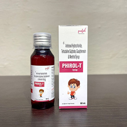 Product Name: Phirol T, Compositions of Phirol T are Ambroxal Hydrochloride Tarbutaline sulphate GuaiPhenesin & Methol Syrup - Guelph Healthcare Pvt. Ltd