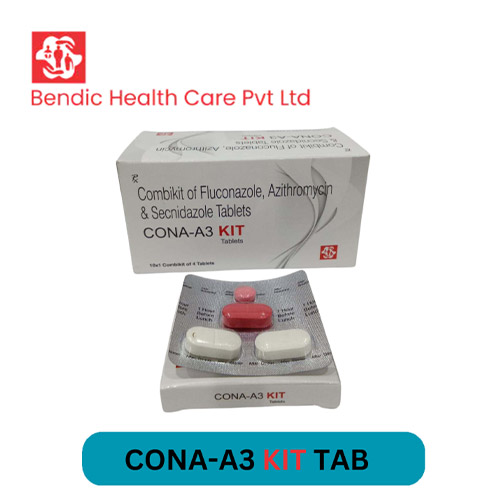 Product Name: CONA A3 KIT, Compositions of CONA A3 KIT are  Combikit of Fluconazole, Azithromycin & secidazole Tablets - Bendic Healthcare Private Limited