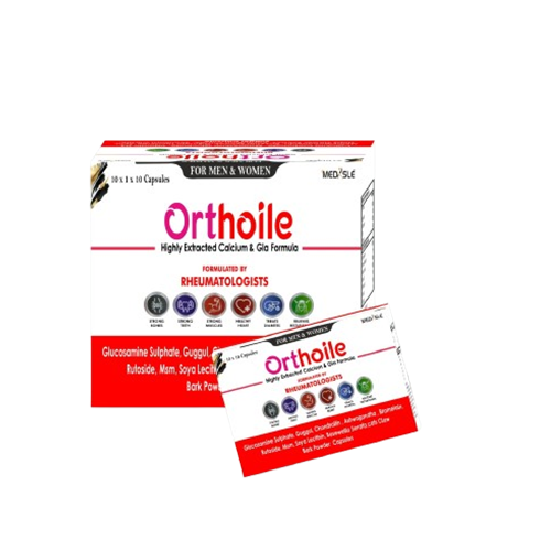 Product Name: ORTHOILE , Compositions of ORTHOILE  are Glucosamine Sulphate, Guggul, Chondroitin, Ashwagandha,  - Medisle Pharma