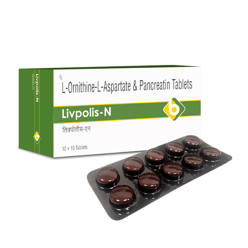 Product Name: LIVPOLIS N, Compositions of L-Ornithine-L-Aspartate & Pancreatin Tablets are L-Ornithine-L-Aspartate & Pancreatin Tablets - Biopolis Lifesciences Private Limited