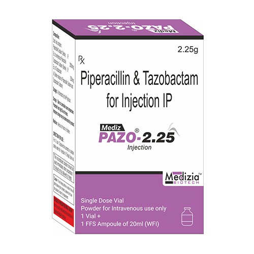 Product Name: PAZO 2.25, Compositions of PAZO 2.25 are Piperacillin & Tazobactam For Injection IP - Medizia Biotech