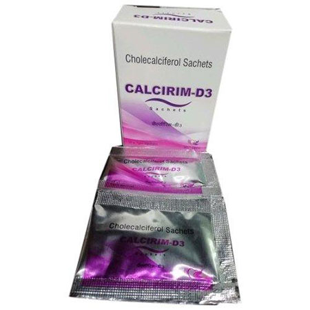 Product Name: Calcirim D3, Compositions of are Cholecalciferol Sachets - Rhythm Biotech Private Limited