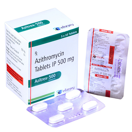 Product Name: Azitrex 500, Compositions of Azitrex 500 are Azithromycin Tablets IP - Ellanjey Lifesciences