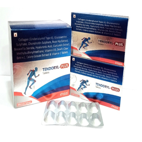 Product Name: Tendoryl Plus, Compositions of Tendoryl Plus are Collagen (Undenatured Type-ll), Glucosamin Sulphate, Chandroith Sulphate, Rose Hip Extract Boswellia Serrata, - Ryland Health Care