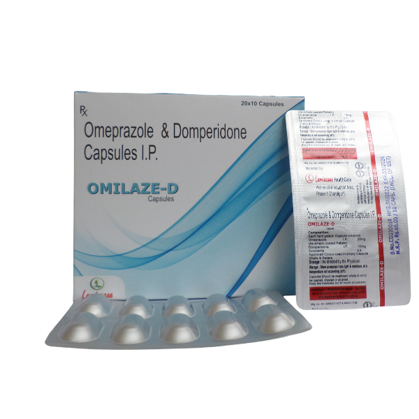 Product Name: Omilaze D, Compositions of Omilaze D are Omeprazole & Domperidone Capsules I.P. - Lamiaceae HealthCare