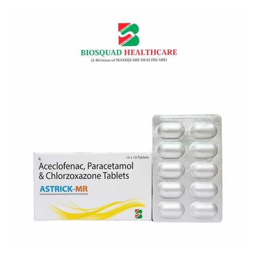 Product Name: ASTRICK MR, Compositions of Aceclofenac, Paracetamol & chlorzoxazone Tablets  are Aceclofenac, Paracetamol & chlorzoxazone Tablets  - Biosquad Healthcare