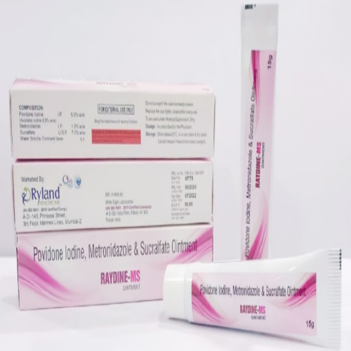 Product Name: Raydine MS, Compositions of are Povidone Iodine Metronidazole And Sucralfate Oinment, - Ryland Health Care