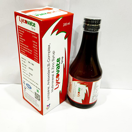 Product Name: Lycovate, Compositions of Lycovate are Lycopene Antioxidant B Complex Multimineral & Zinc Syrup - Arvoni Lifesciences Private Limited