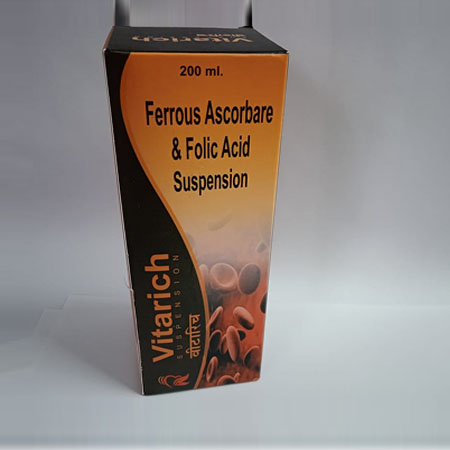 Product Name: Vitarich, Compositions of Vitarich are Ferrous Ascrobate & Folic Acid Suspension - Rhythm Biotech Private Limited