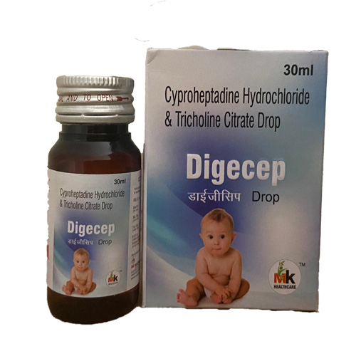 Product Name: Digecep, Compositions of Digecep are Cyproheptadine Hydrochloride & Tricholine Citrate Drop - MK Healthcare