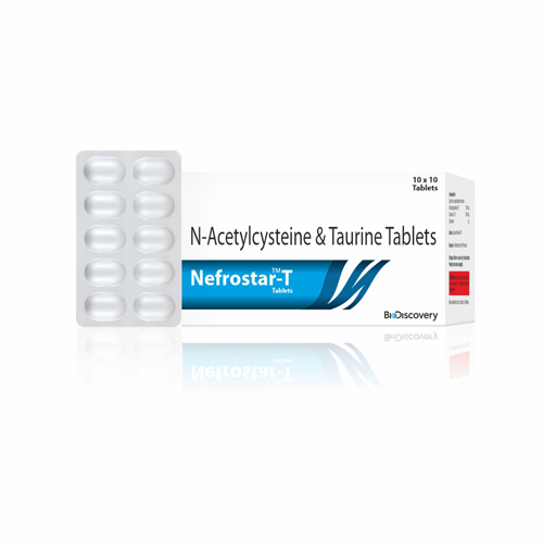 Product Name: Nefrostar T, Compositions of Nefrostar T are N-Acetylcysteine & Taurine Tablets - Biodiscovery Lifesciences Private Limited