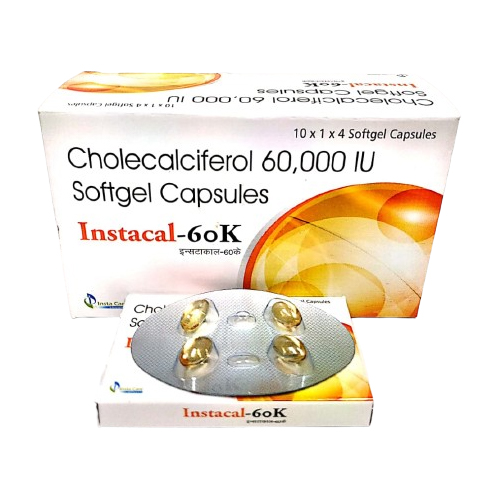 Product Name: INSTACAL 60K, Compositions of are Cholecalciferol 60,000 IU Softgel Capsules  - Insta Care Lifesciences