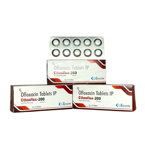 Product Name: ETHNOFLOX 200, Compositions of ETHNOFLOX 200 are Ofloxacin Tablets IP - EthixElite Lifesciences Private Limited