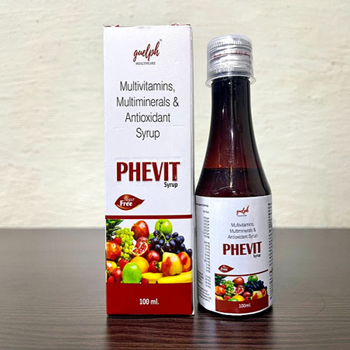 Product Name: Phevit, Compositions of Phevit are Multivitamin Multimineral & Antioxident Syrup - Guelph Healthcare Pvt. Ltd