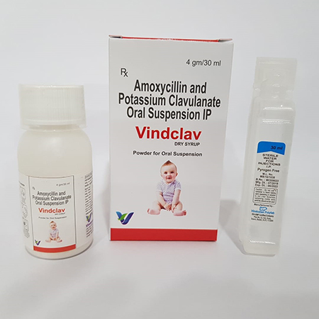 Product Name: VINDCLAV, Compositions of VINDCLAV are Amoxycillin and Potassium Clavulanate Oral Suspension IP - Vindcare Lifesciences