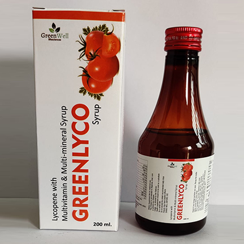 Product Name: Greenlyco, Compositions of Greenlyco are Lycopene with Multivitamin & Multimineral Syrup - Greenwell Lifesciences