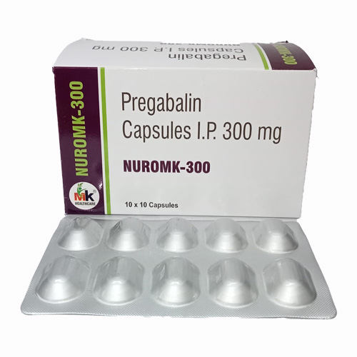 Product Name: NUROMK 300, Compositions of Pregabalin Capsules I.P. 300 mg are Pregabalin Capsules I.P. 300 mg - MK Healthcare