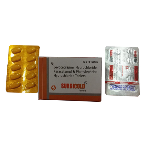 Product Name: SURGICOLD, Compositions of Levocetirizine Hydrochloride Paracetamol & Phenylephrine Hydrochloride Tablets IP  are Levocetirizine Hydrochloride Paracetamol & Phenylephrine Hydrochloride Tablets IP  - Access Life Science