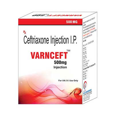 Product Name: Varnceft 500mg, Compositions of Varnceft 500mg are Ceftriaxone Injection IP - SB LIFESCIENCES