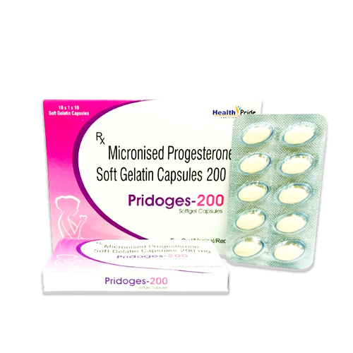 Product Name: PRIDOGES 200, Compositions of PRIDOGES 200 are Micronised Progesterone Soft Gelatin Capsules 200 - Health Pride