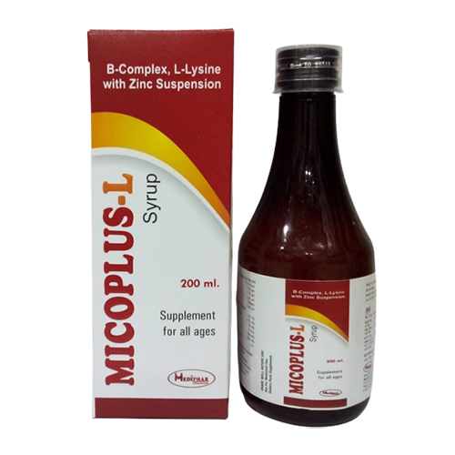 Product Name: Micoplus L, Compositions of B-Complex ,L-lysine with Zinc  Suspension are B-Complex ,L-lysine with Zinc  Suspension - Mediphar Lifesciences Private Limited